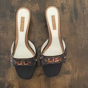 Ann Marino Black and Tan Embellished Sandals